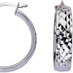 925スターリングシルバー ロジウムメッキ 6mmx20mm フープイヤリング フルスパークル カットフープイヤリング 女性用