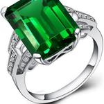 TSECIMGS クラシック 4 プロング 925 スターリング シルバー メッキ スクエア カット クリスタル エメラルド ジェム