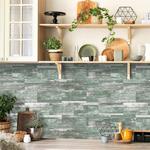 壁装飾タイルステッカー 10x20cm グレーグリーン レトロ 粘着タイル ビニール タイルに貼る 防水 耐油 タイルに貼る キッチ